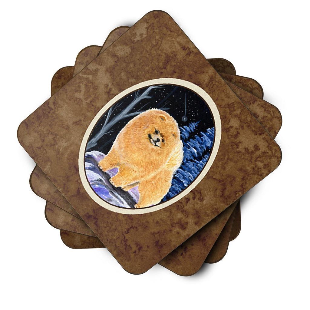 Starry Night Pomeranian Foam Coasters Set of 4 Cup Coasters for Indoor Outdoor, Tabletop Protection, Anti Slip, Mouse pad Material