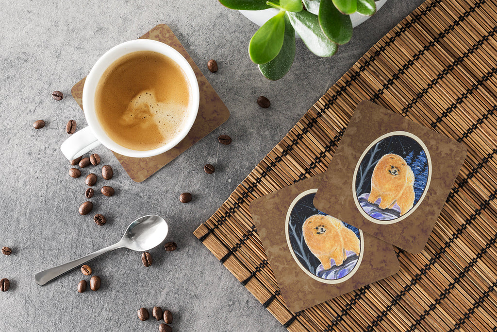 Starry Night Pomeranian Foam Coasters Set of 4 Cup Coasters for Indoor Outdoor, Tabletop Protection, Anti Slip, Mouse pad Material