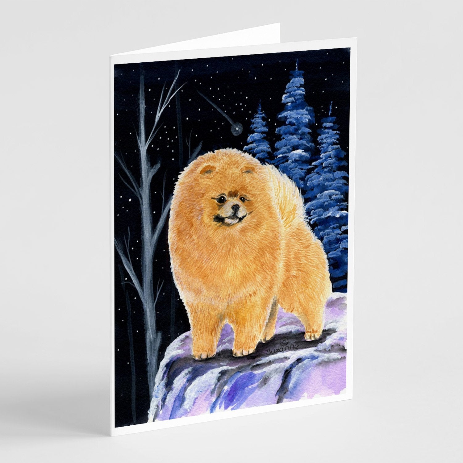 Starry Night Pomeranian Greeting Cards Pack of 8 Blank Cards with Envelopes Whimsical A7 Size 5x7