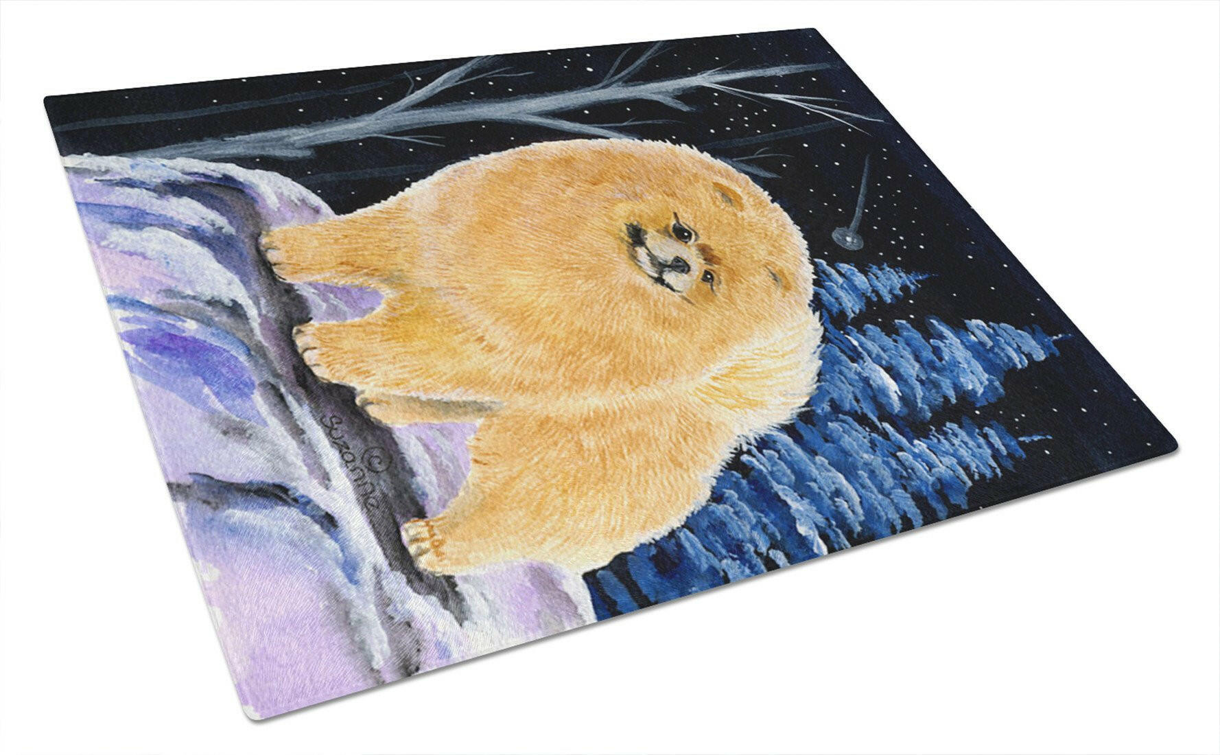 Starry Night Pomeranian Cutting Board Tempered Glass Kitchen Cutting Surface, Heat Resistant Chopping, Non-Slip Feet, Food Prep & Serving