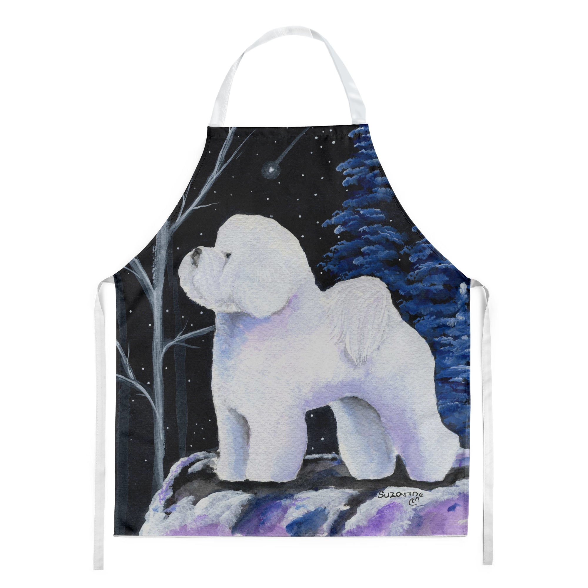 Starry Night Bichon Frise Apron Cooking Kitchen Server Baking Crafts Gardening for Adult Women Men, Unisex, Large, Multicolor