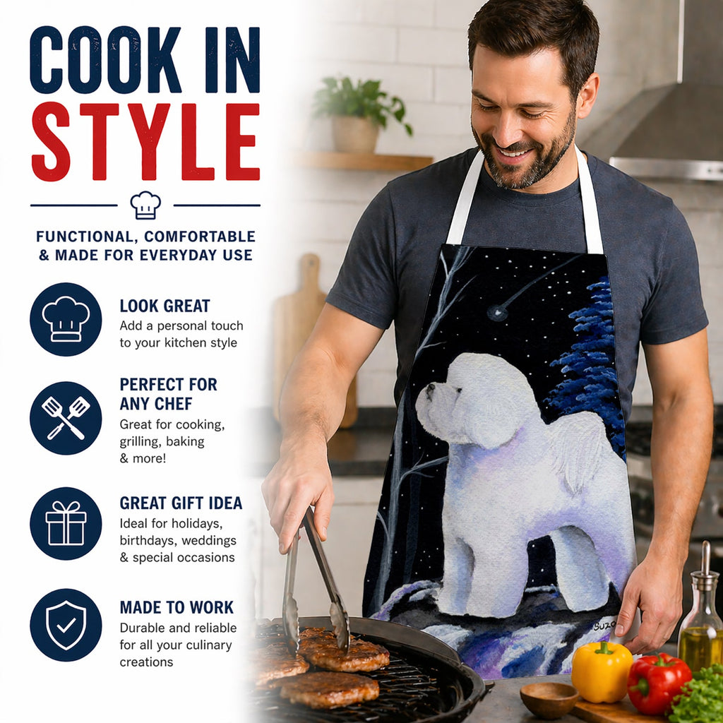 Starry Night Bichon Frise Apron Cooking Kitchen Server Baking Crafts Gardening for Adult Women Men, Unisex, Large, Multicolor