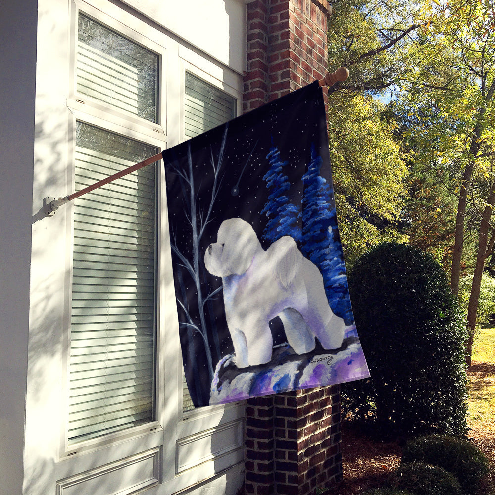 Starry Night Bichon Frise House Flag 28x40 Porch Sleeve Pole Decorative Outside Yard Banner Artwork Wall Hanging, Polyester