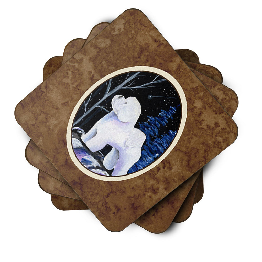 Starry Night Bichon Frise Foam Coasters Set of 4 Cup Coasters for Indoor Outdoor, Tabletop Protection, Anti Slip, Mouse pad Material