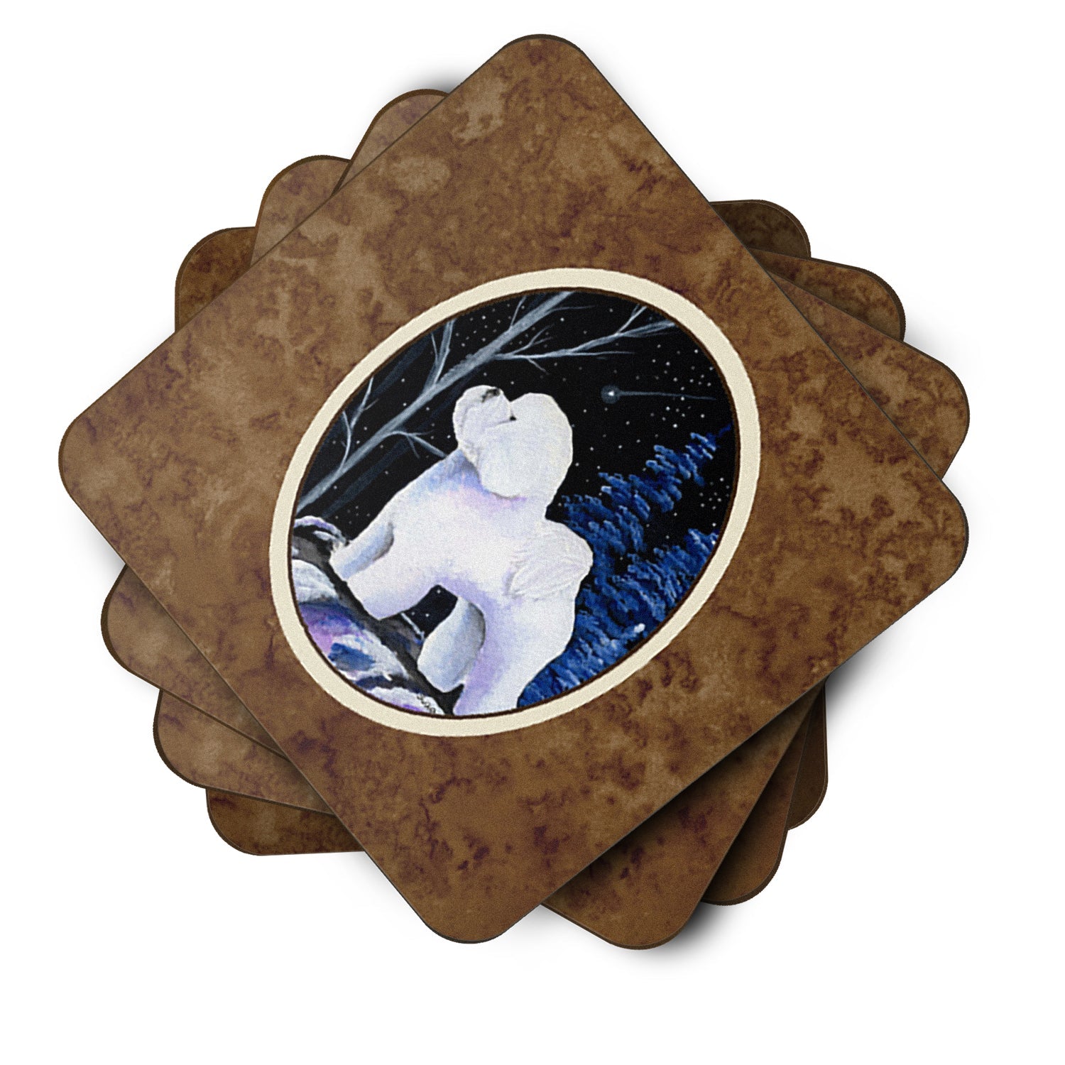 Starry Night Bichon Frise Foam Coasters Set of 4 Cup Coasters for Indoor Outdoor, Tabletop Protection, Anti Slip, Mouse pad Material