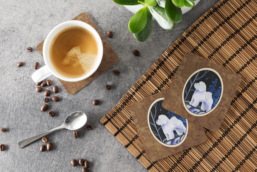 Starry Night Bichon Frise Foam Coasters Set of 4 Cup Coasters for Indoor Outdoor, Tabletop Protection, Anti Slip, Mouse pad Material