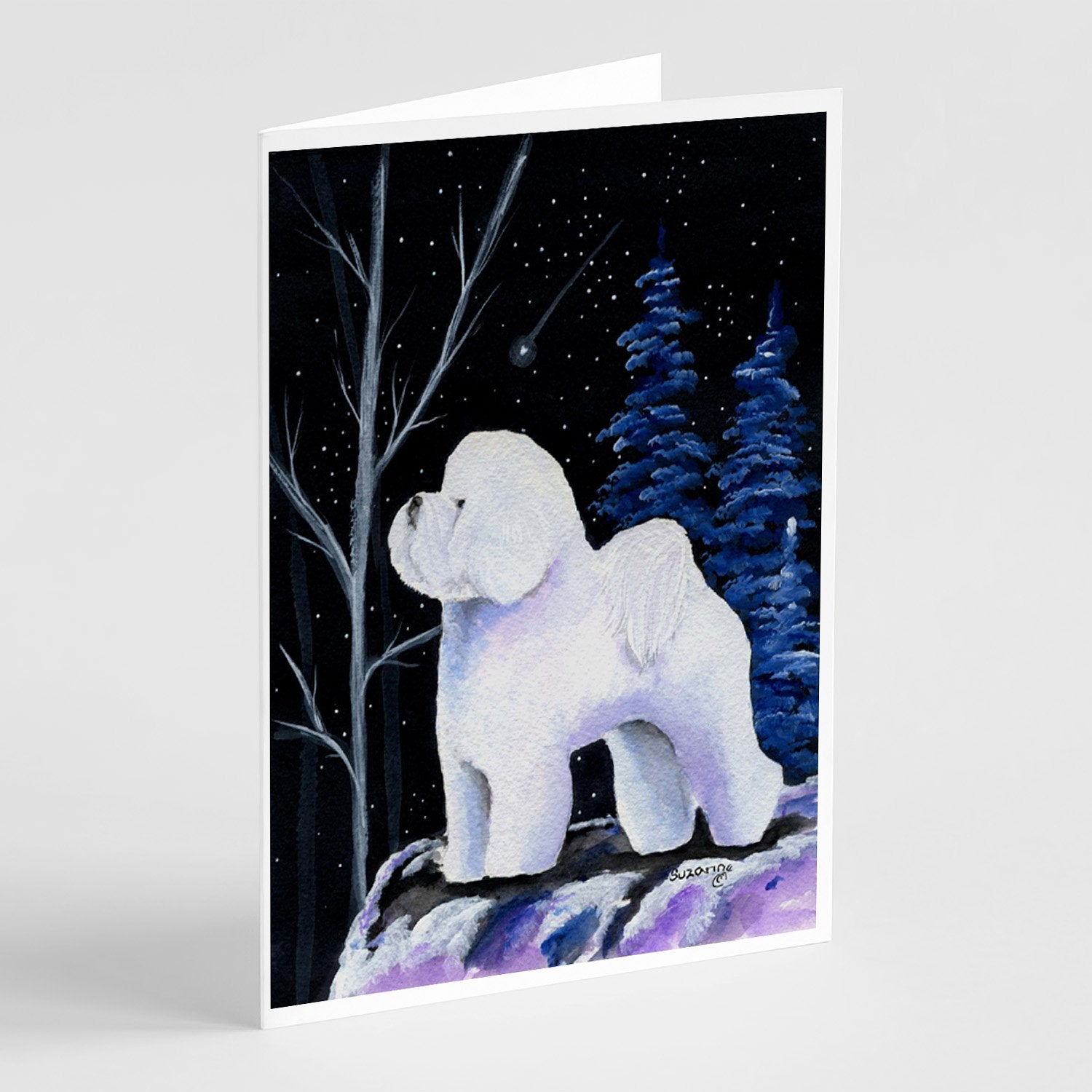 Starry Night Bichon Frise Greeting Cards Pack of 8 Blank Cards with Envelopes Whimsical A7 Size 5x7