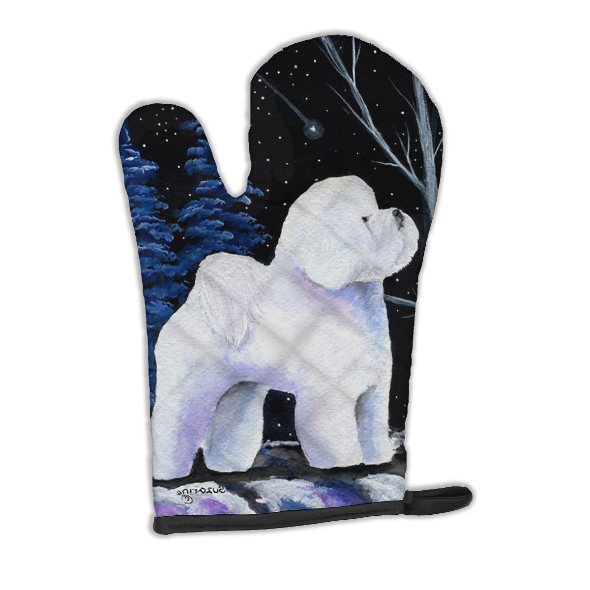 Starry Night Bichon Frise Oven Mitt Heat Resistant Thick Oven Mitt for Hot Pans and Oven, Kitchen Mitt Protect Hands, Cooking Baking Glove