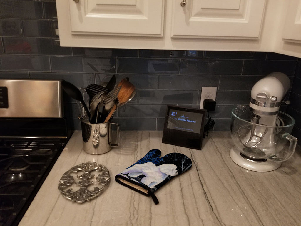Starry Night Bichon Frise Oven Mitt Heat Resistant Thick Oven Mitt for Hot Pans and Oven, Kitchen Mitt Protect Hands, Cooking Baking Glove