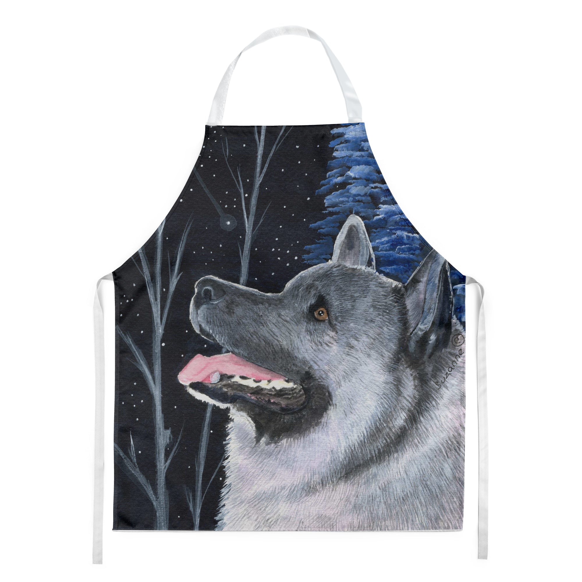 Starry Night Norwegian Elkhound Apron Cooking Kitchen Server Baking Crafts Gardening for Adult Women Men, Unisex, Large, Multicolor