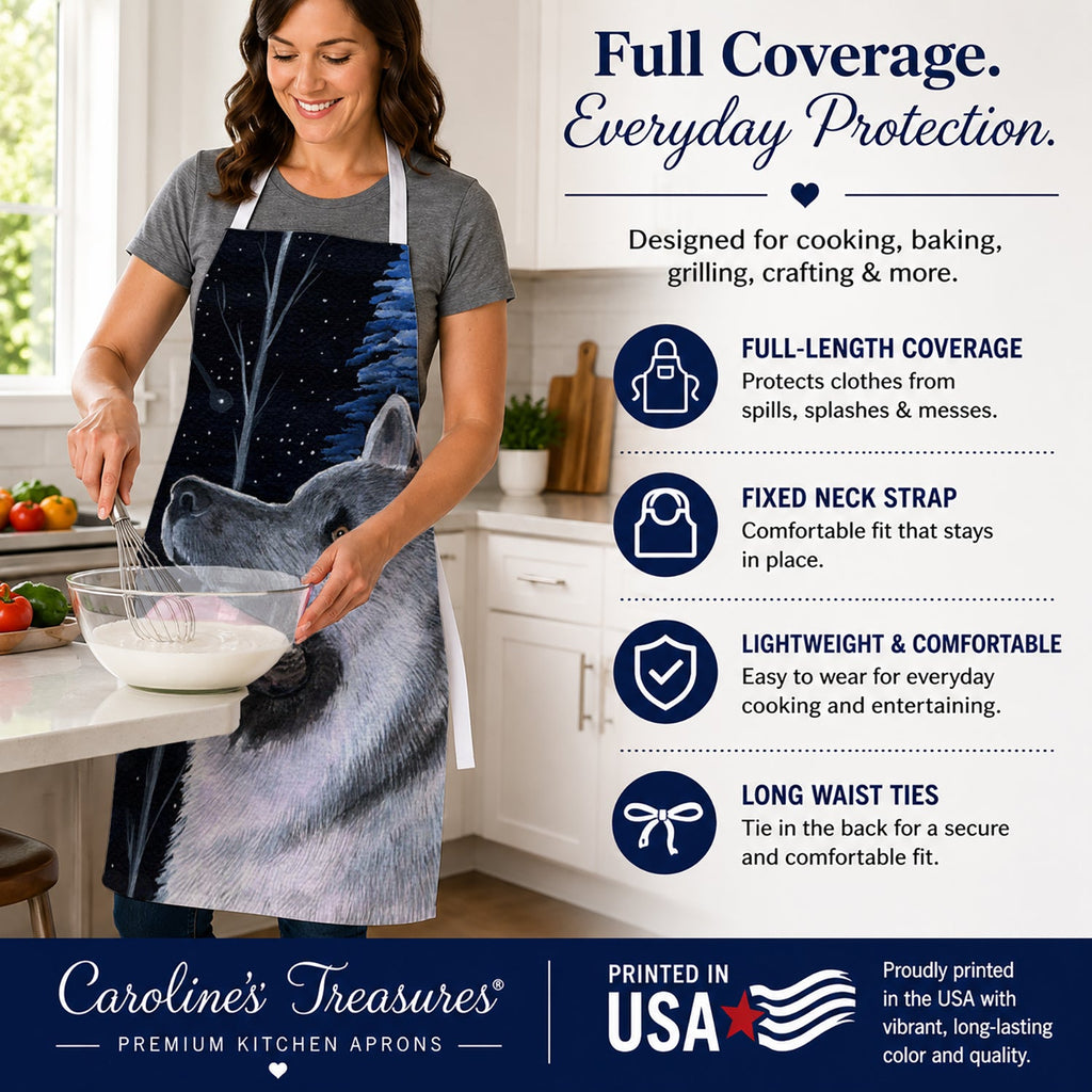 Starry Night Norwegian Elkhound Apron Cooking Kitchen Server Baking Crafts Gardening for Adult Women Men, Unisex, Large, Multicolor