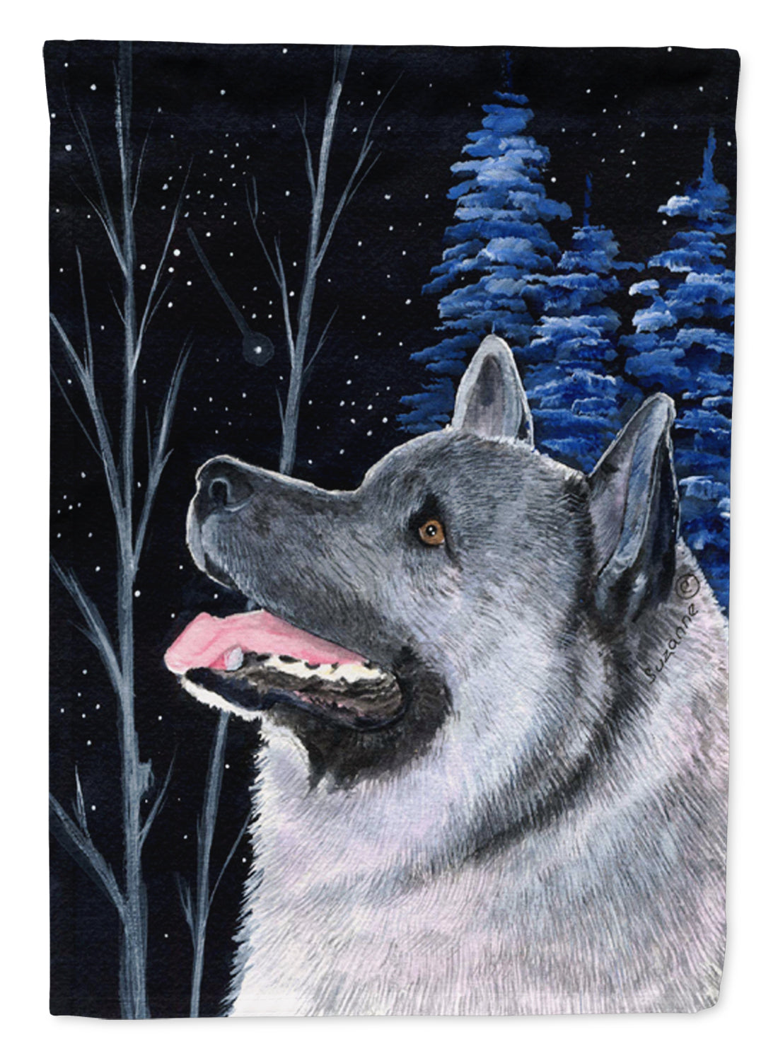 Starry Night Norwegian Elkhound House Flag 28x40 Porch Sleeve Pole Decorative Outside Yard Banner Artwork Wall Hanging, Polyester