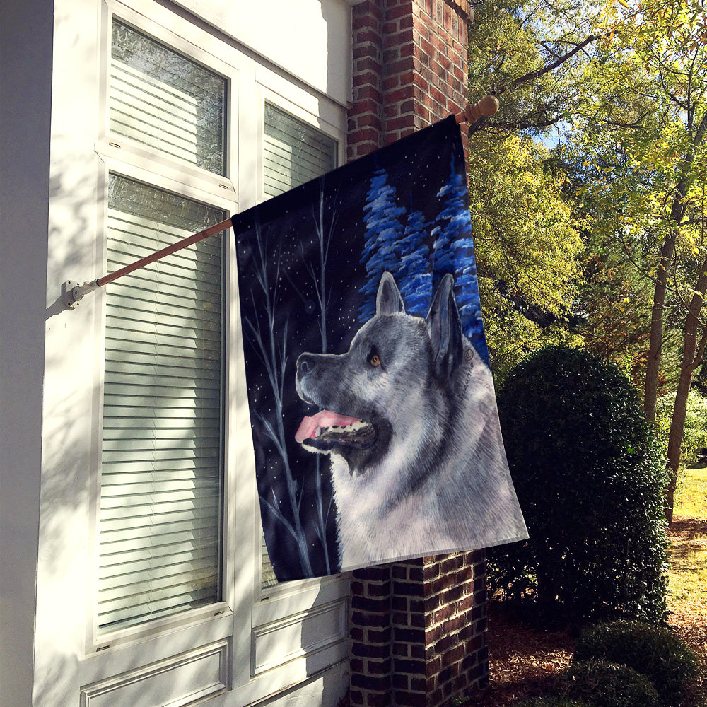 Starry Night Norwegian Elkhound House Flag 28x40 Porch Sleeve Pole Decorative Outside Yard Banner Artwork Wall Hanging, Polyester