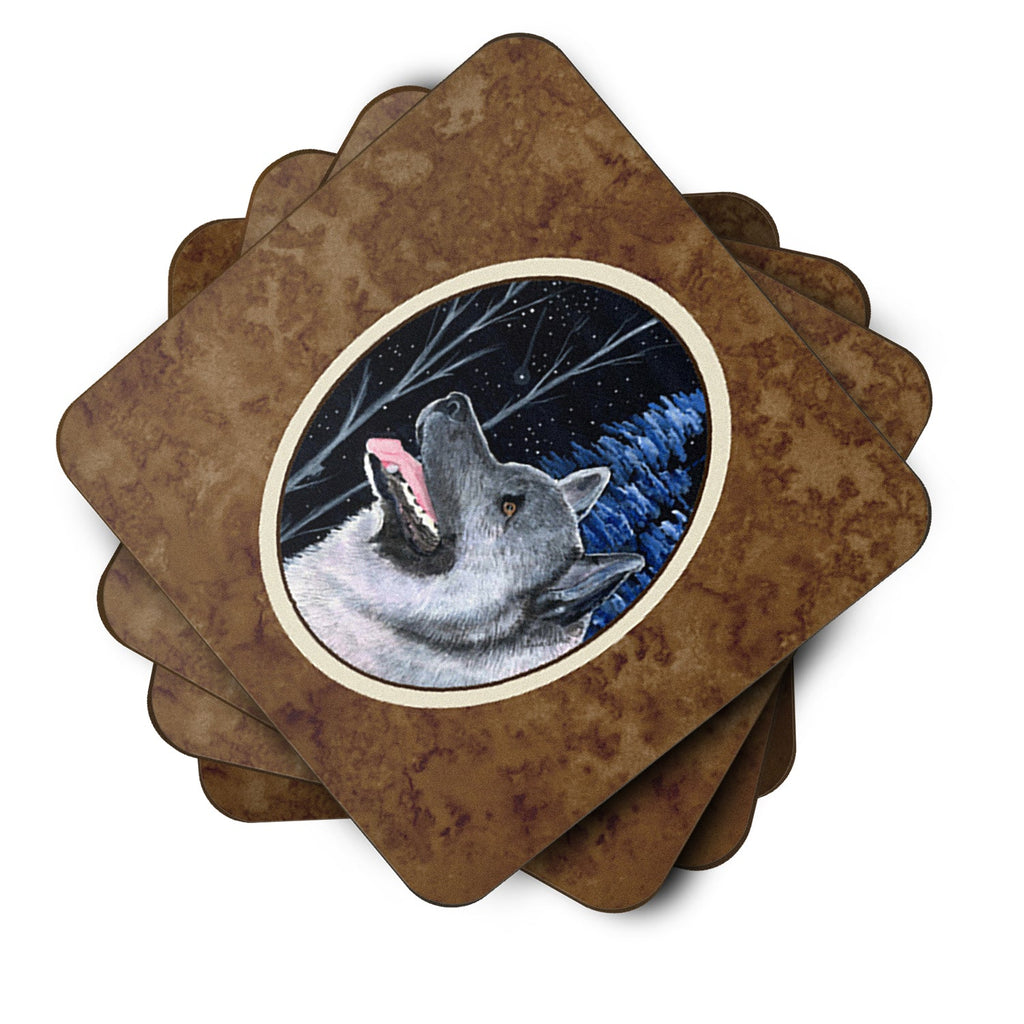 Starry Night Norwegian Elkhound Foam Coasters Set of 4 Cup Coasters for Indoor Outdoor, Tabletop Protection, Anti Slip, Mouse pad Material
