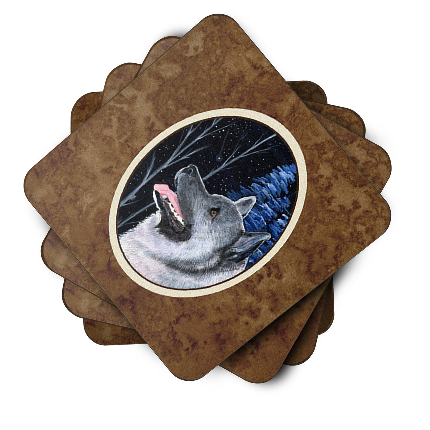 Starry Night Norwegian Elkhound Foam Coasters Set of 4 Cup Coasters for Indoor Outdoor, Tabletop Protection, Anti Slip, Mouse pad Material