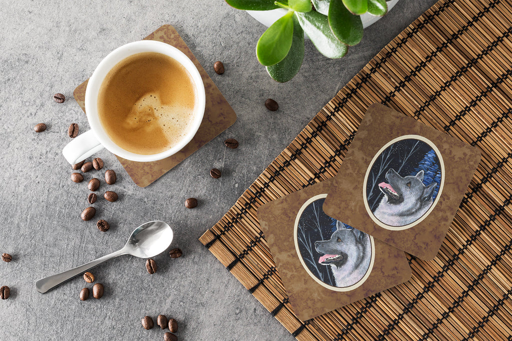 Starry Night Norwegian Elkhound Foam Coasters Set of 4 Cup Coasters for Indoor Outdoor, Tabletop Protection, Anti Slip, Mouse pad Material