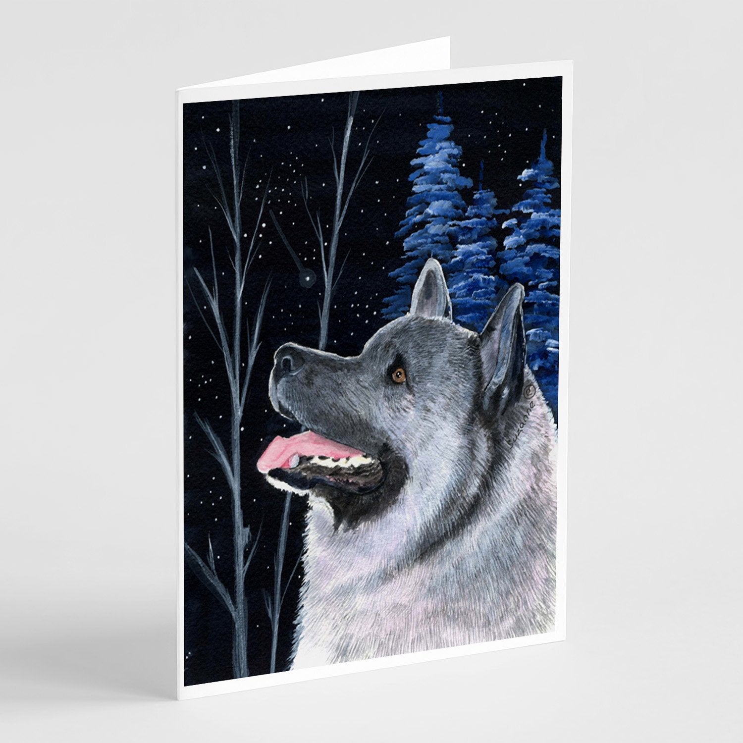 Starry Night Norwegian Elkhound Greeting Cards Pack of 8 Blank Cards with Envelopes Whimsical A7 Size 5x7