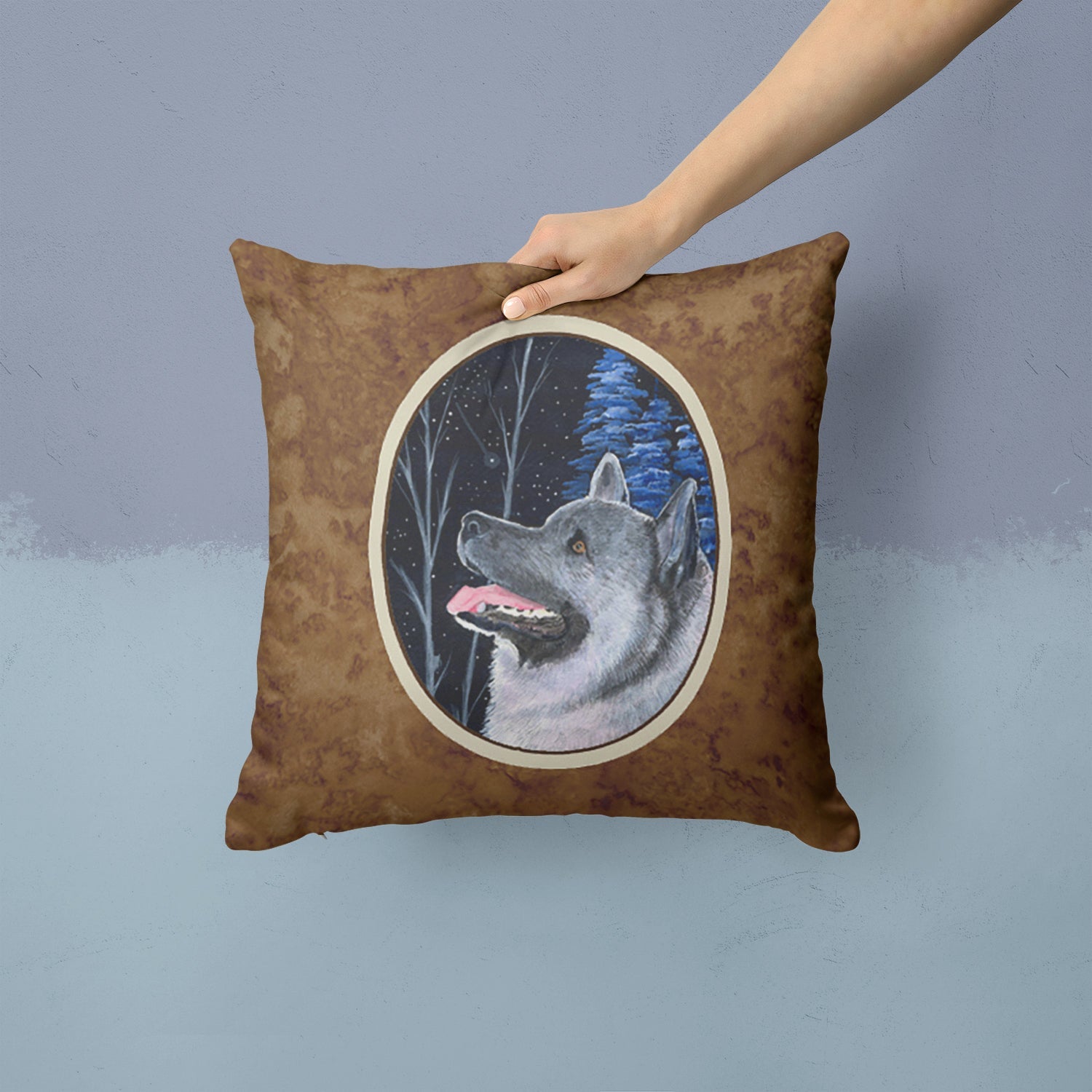 Starry Night Norwegian Elkhound Decorative Throw Pillow 14x14 Indoor Outdoor Accent Cushion, Fabric Cover with Insert for Sofa, Bed, Porch & Living Room