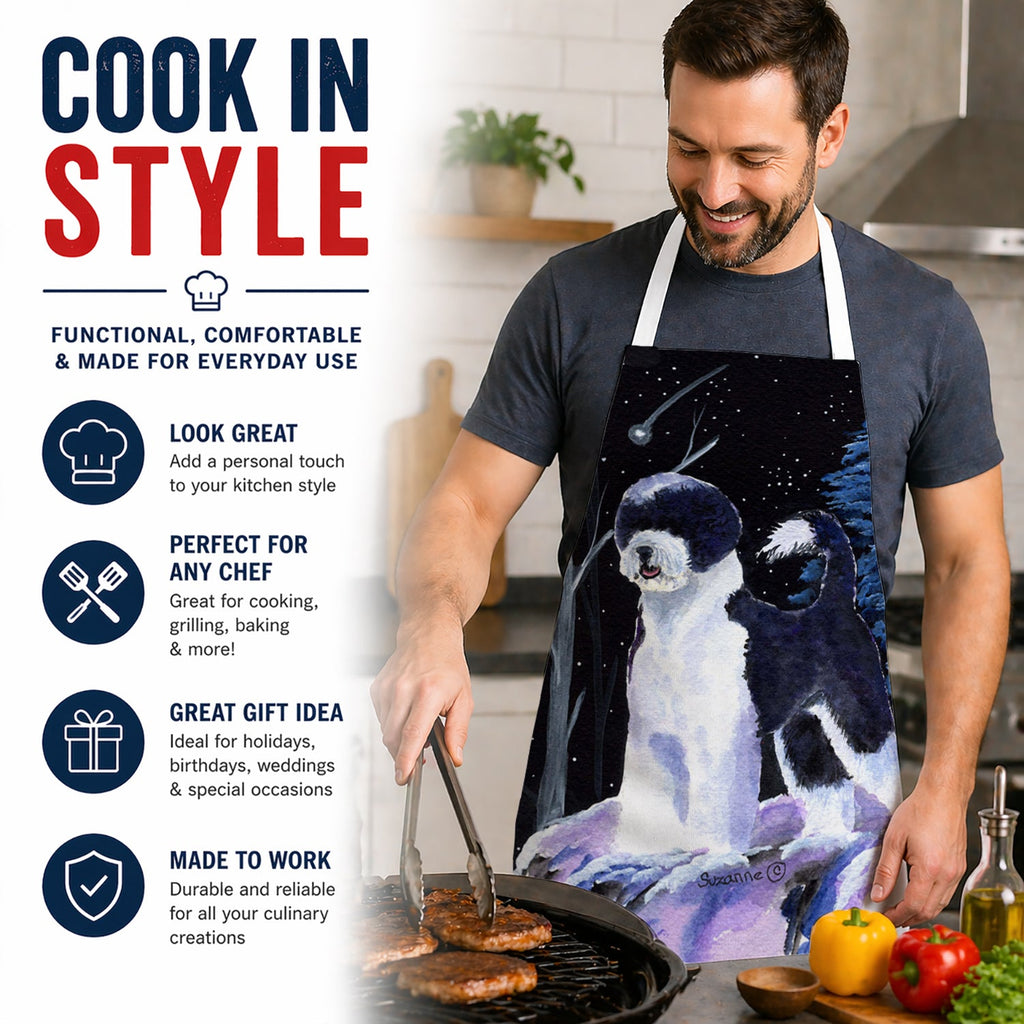 Starry Night Portuguese Water Dog Apron Cooking Kitchen Server Baking Crafts Gardening for Adult Women Men, Unisex, Large, Multicolor