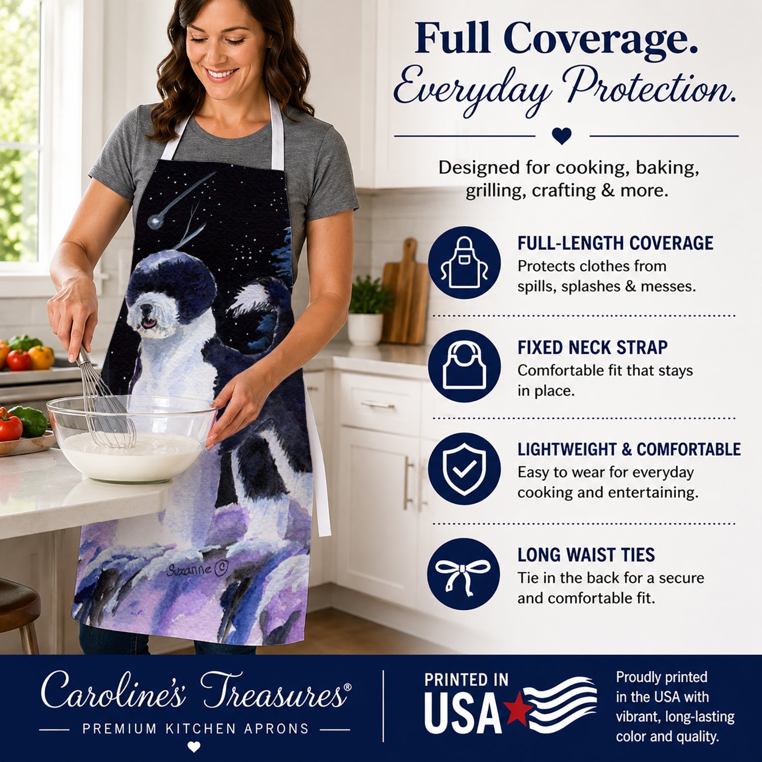 Starry Night Portuguese Water Dog Apron Cooking Kitchen Server Baking Crafts Gardening for Adult Women Men, Unisex, Large, Multicolor