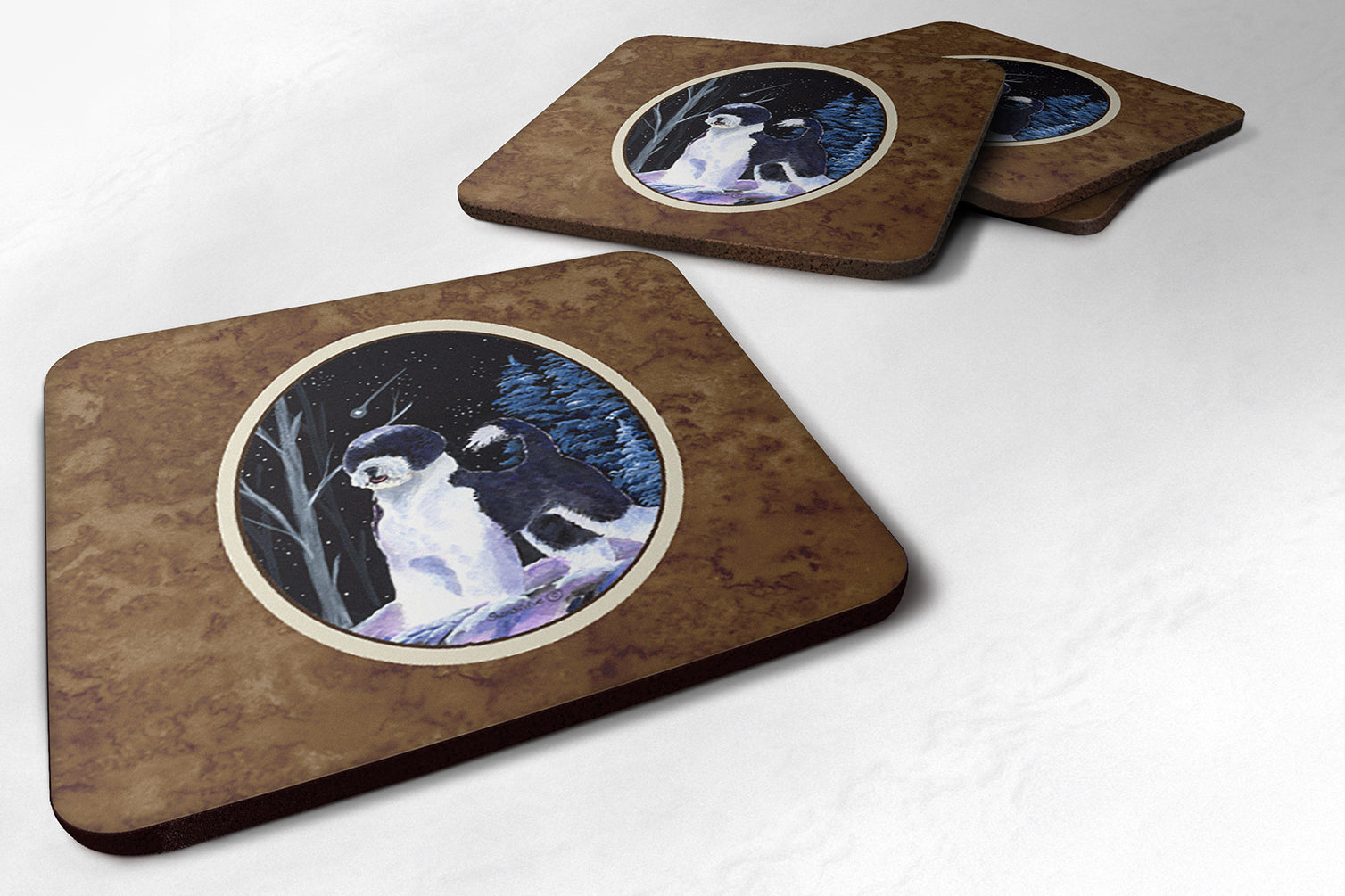 Starry Night Portuguese Water Dog Foam Coasters Set of 4 Cup Coasters for Indoor Outdoor, Tabletop Protection, Anti Slip, Mouse pad Material