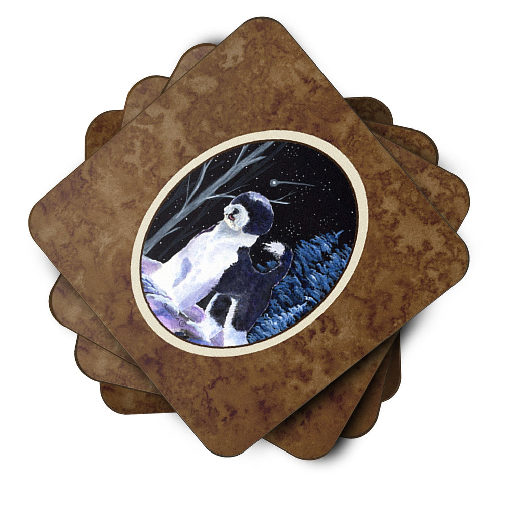 Starry Night Portuguese Water Dog Foam Coasters Set of 4 Cup Coasters for Indoor Outdoor, Tabletop Protection, Anti Slip, Mouse pad Material