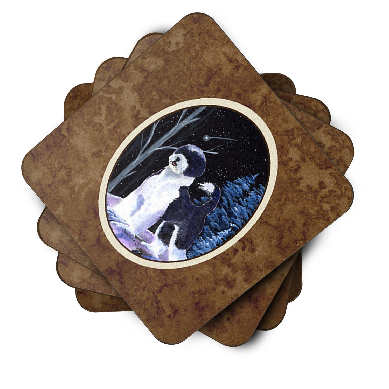 Starry Night Portuguese Water Dog Foam Coasters Set of 4 Cup Coasters for Indoor Outdoor, Tabletop Protection, Anti Slip, Mouse pad Material