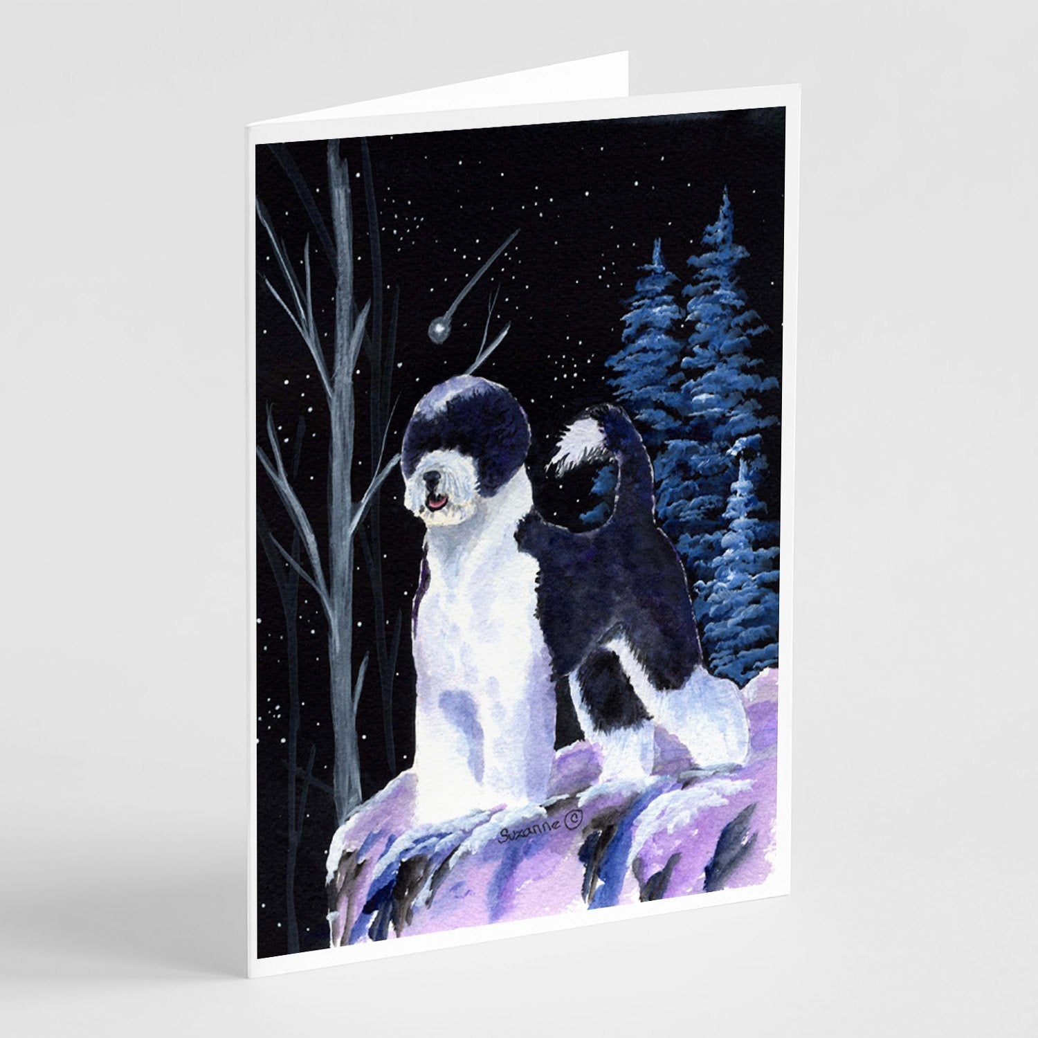 Starry Night Portuguese Water Dog Greeting Cards Pack of 8 Blank Cards with Envelopes Whimsical A7 Size 5x7