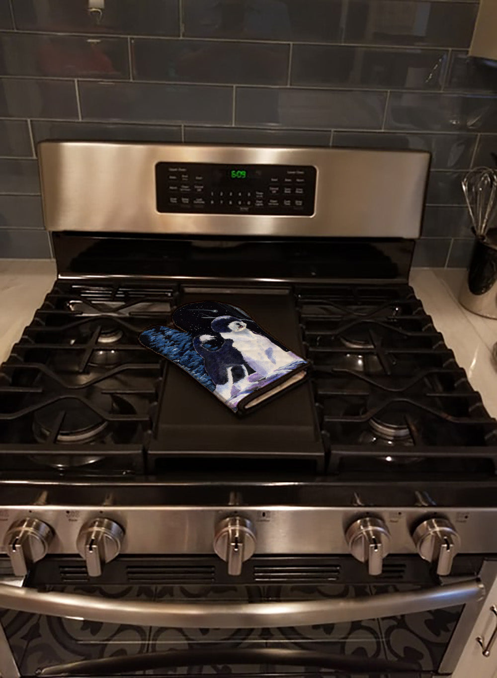 Starry Night Portuguese Water Dog Oven Mitt Heat Resistant Thick Oven Mitt for Hot Pans and Oven, Kitchen Mitt Protect Hands, Cooking Baking Glove