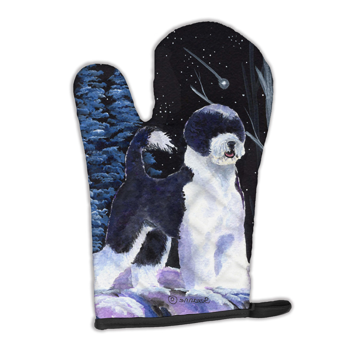 Starry Night Portuguese Water Dog Oven Mitt Heat Resistant Thick Oven Mitt for Hot Pans and Oven, Kitchen Mitt Protect Hands, Cooking Baking Glove