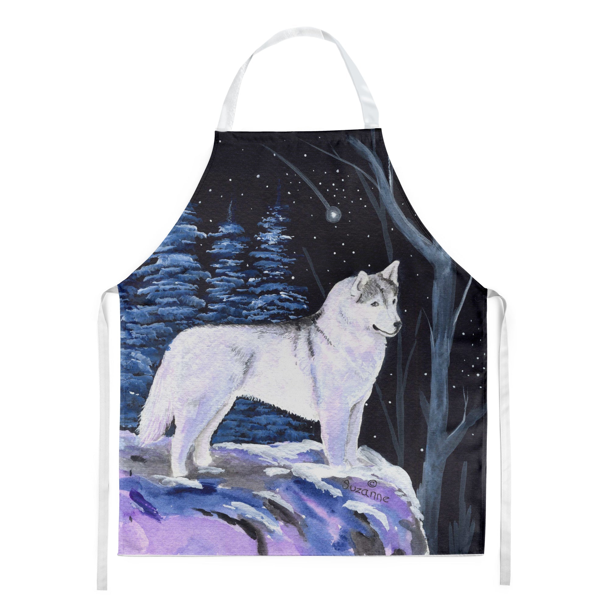 Starry Night Siberian Husky Apron Cooking Kitchen Server Baking Crafts Gardening for Adult Women Men, Unisex, Large, Multicolor