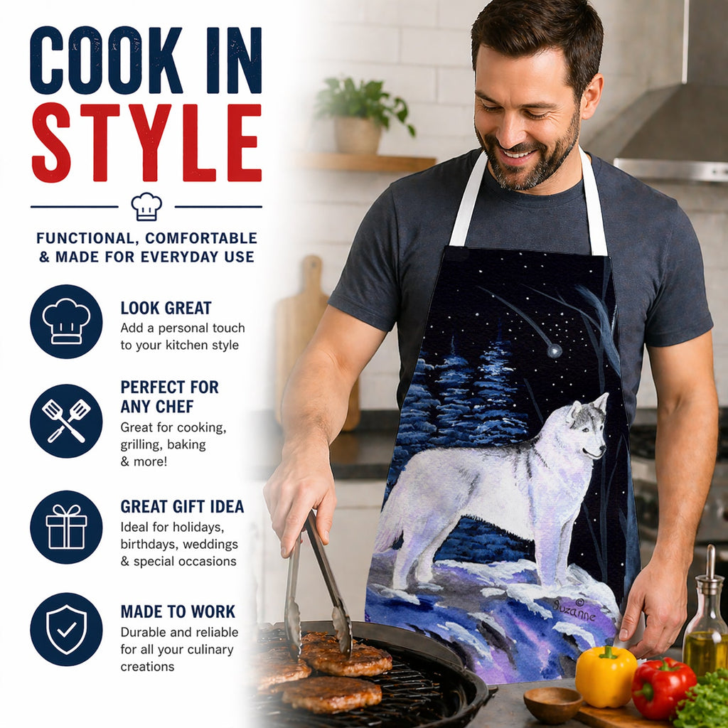 Starry Night Siberian Husky Apron Cooking Kitchen Server Baking Crafts Gardening for Adult Women Men, Unisex, Large, Multicolor