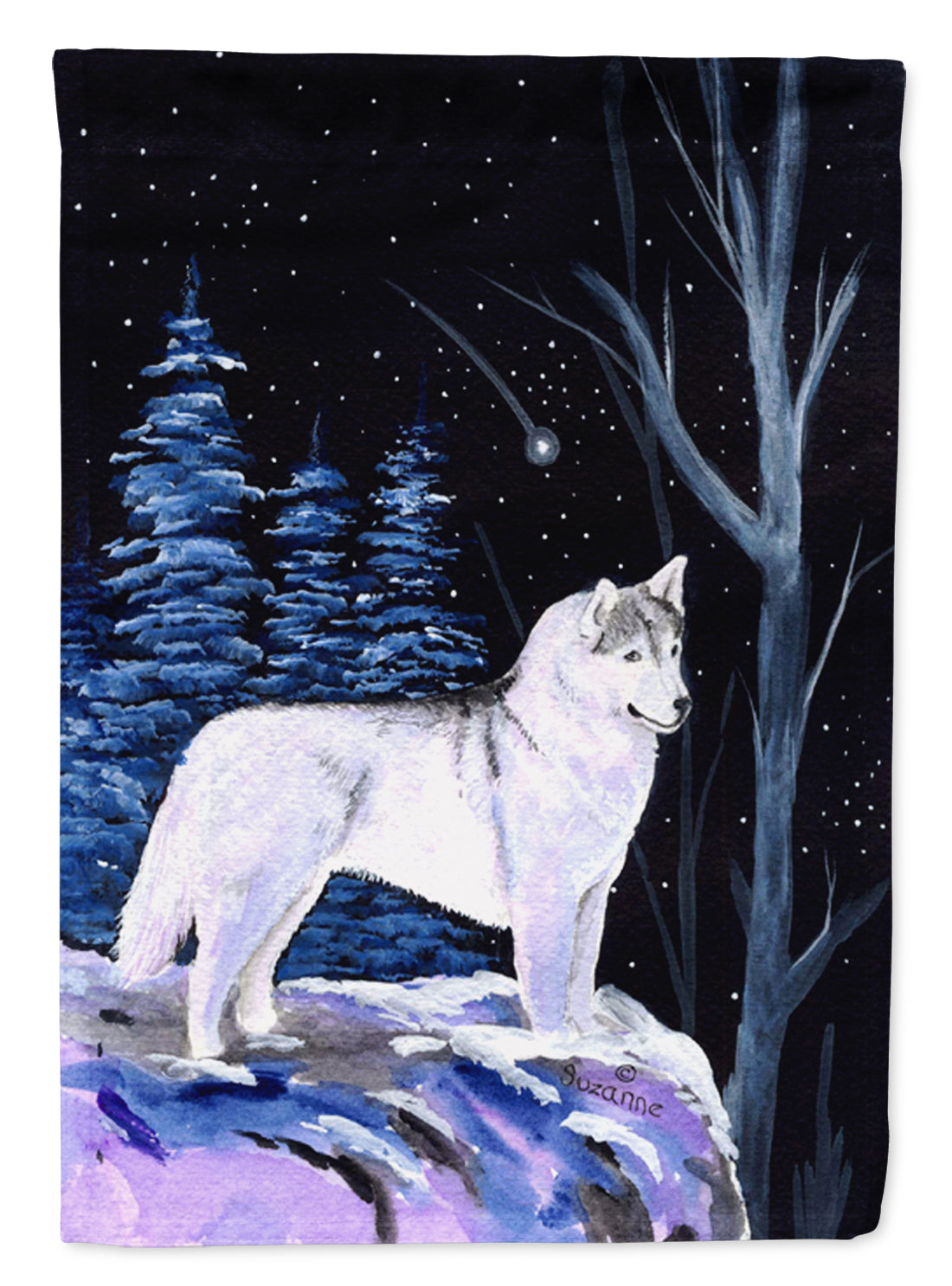 Starry Night Siberian Husky House Flag 28x40 Porch Sleeve Pole Decorative Outside Yard Banner Artwork Wall Hanging, Polyester