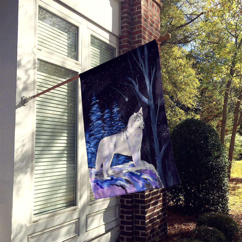 Starry Night Siberian Husky House Flag 28x40 Porch Sleeve Pole Decorative Outside Yard Banner Artwork Wall Hanging, Polyester