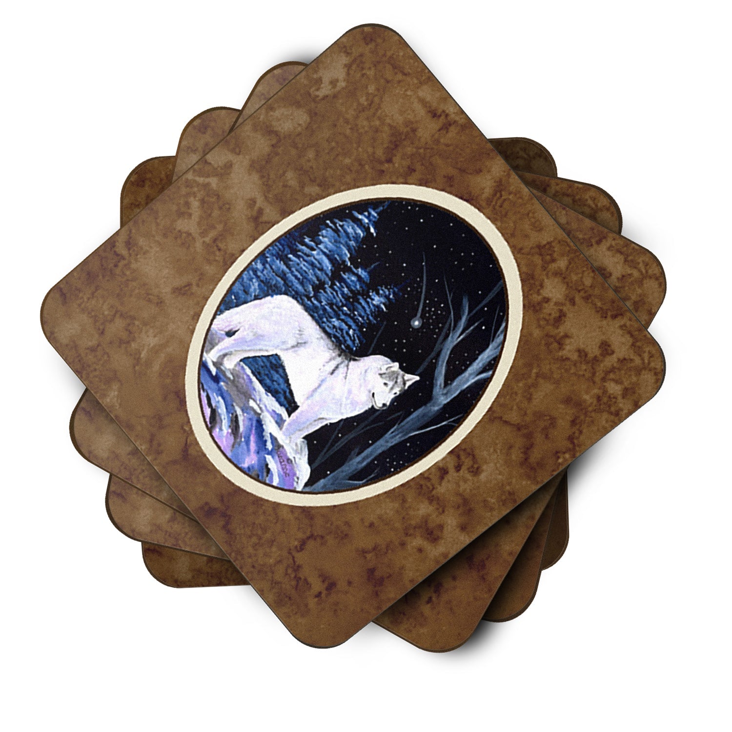 Starry Night Siberian Husky Foam Coasters Set of 4 Cup Coasters for Indoor Outdoor, Tabletop Protection, Anti Slip, Mouse pad Material