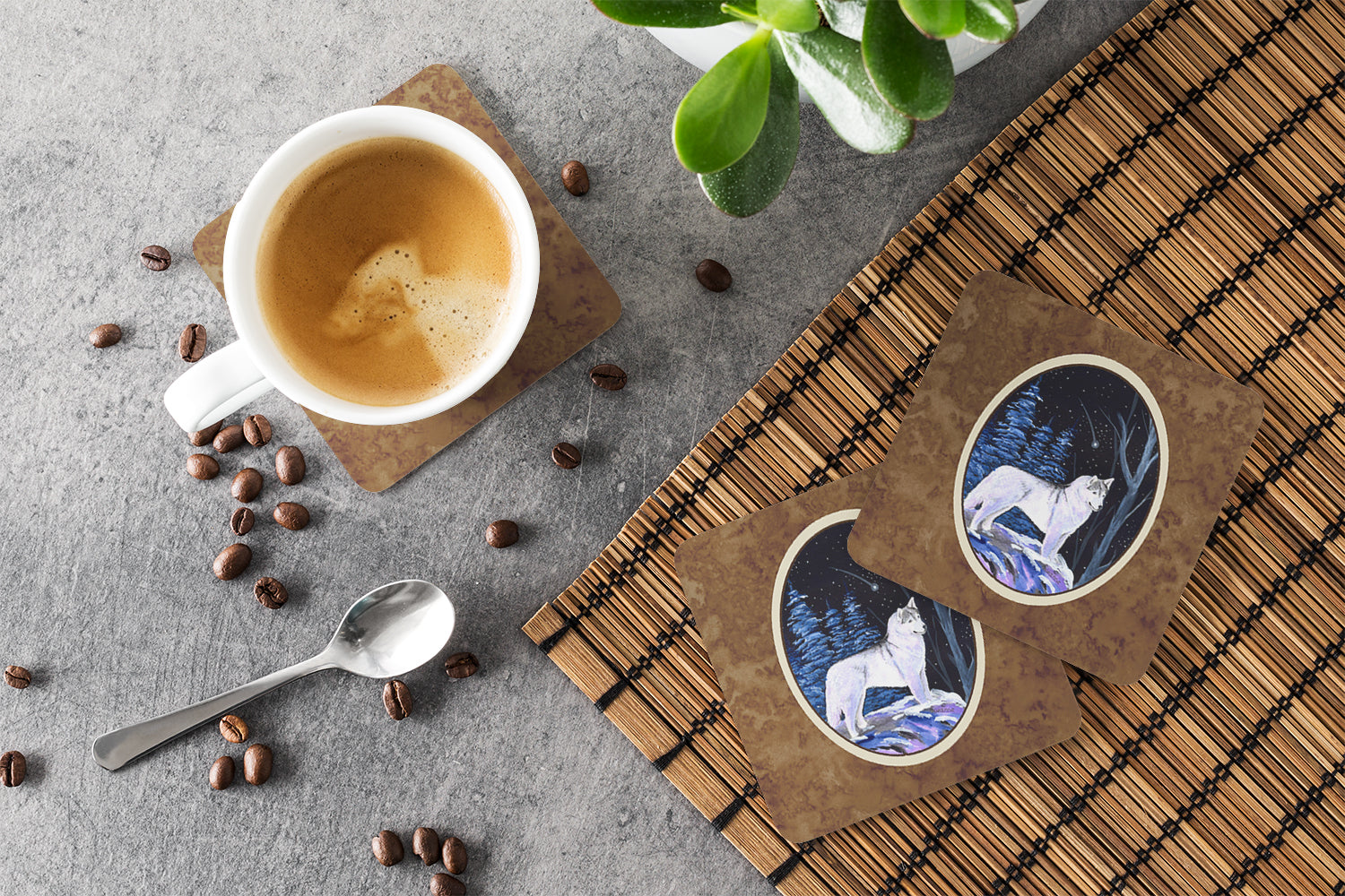Starry Night Siberian Husky Foam Coasters Set of 4 Cup Coasters for Indoor Outdoor, Tabletop Protection, Anti Slip, Mouse pad Material