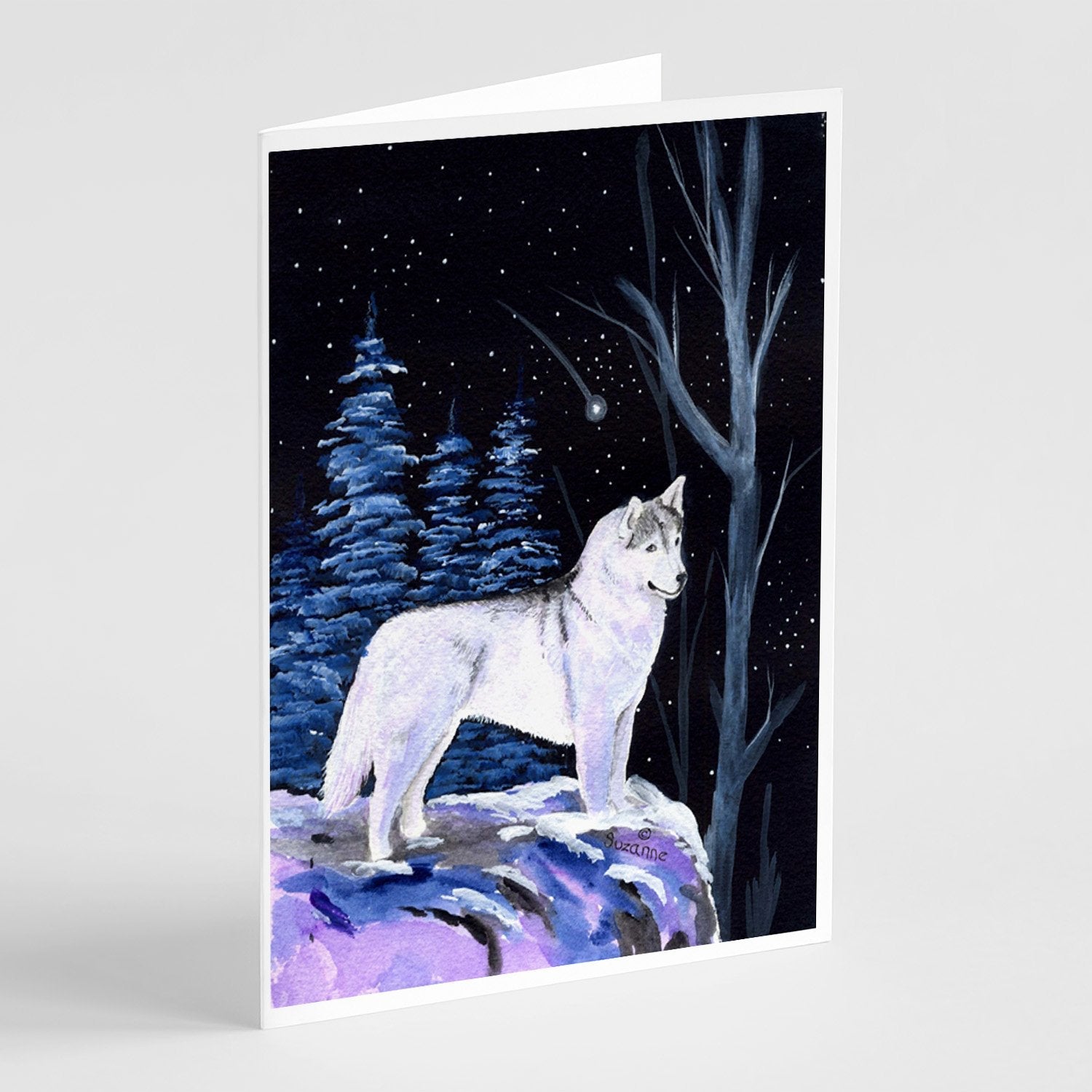 Starry Night Siberian Husky Greeting Cards Pack of 8 Blank Cards with Envelopes Whimsical A7 Size 5x7