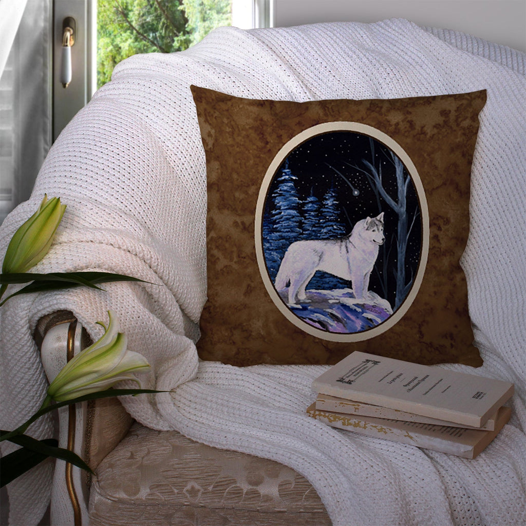 Starry Night Siberian Husky Decorative Throw Pillow 14x14 Indoor Outdoor Accent Cushion, Fabric Cover with Insert for Sofa, Bed, Porch & Living Room