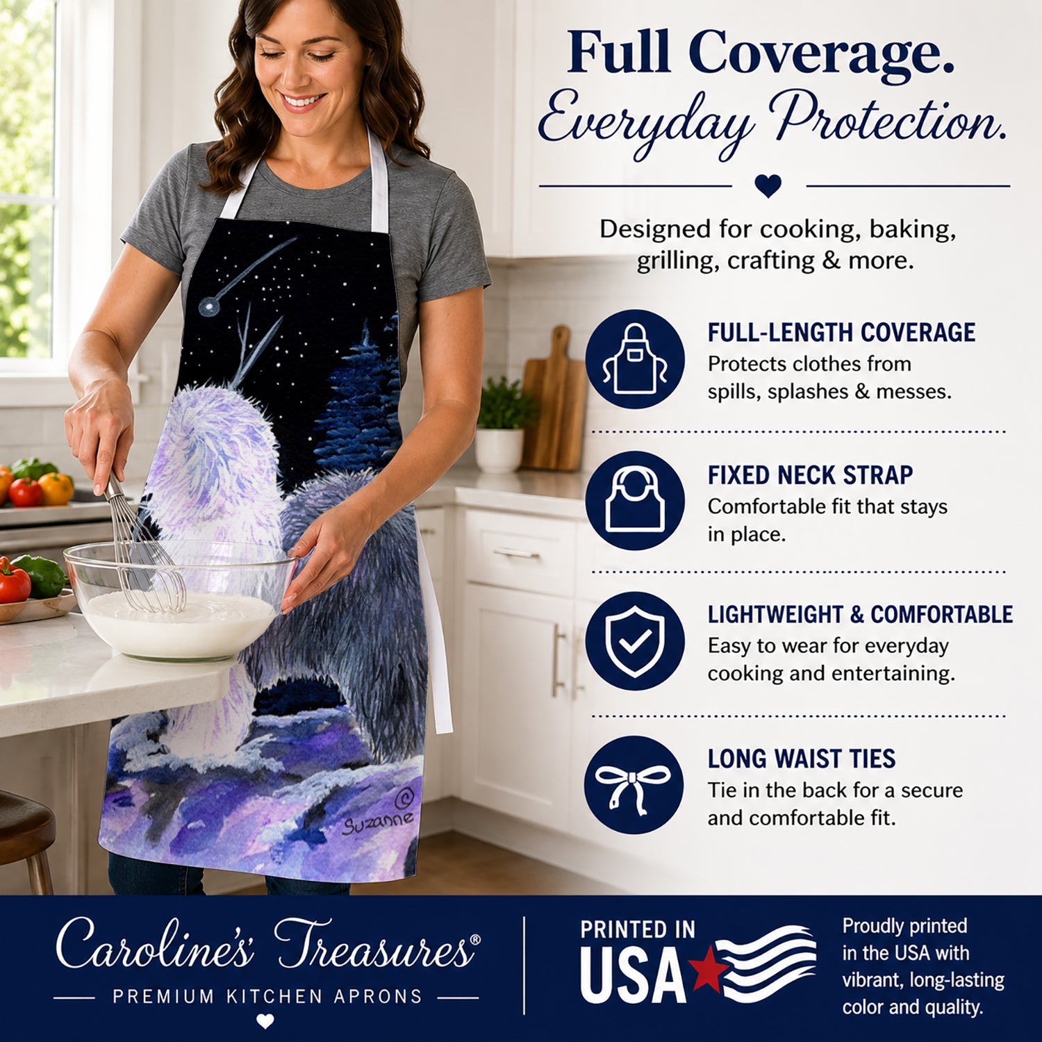 Starry Night Old English Sheepdog Apron Cooking Kitchen Server Baking Crafts Gardening for Adult Women Men, Unisex, Large, Multicolor