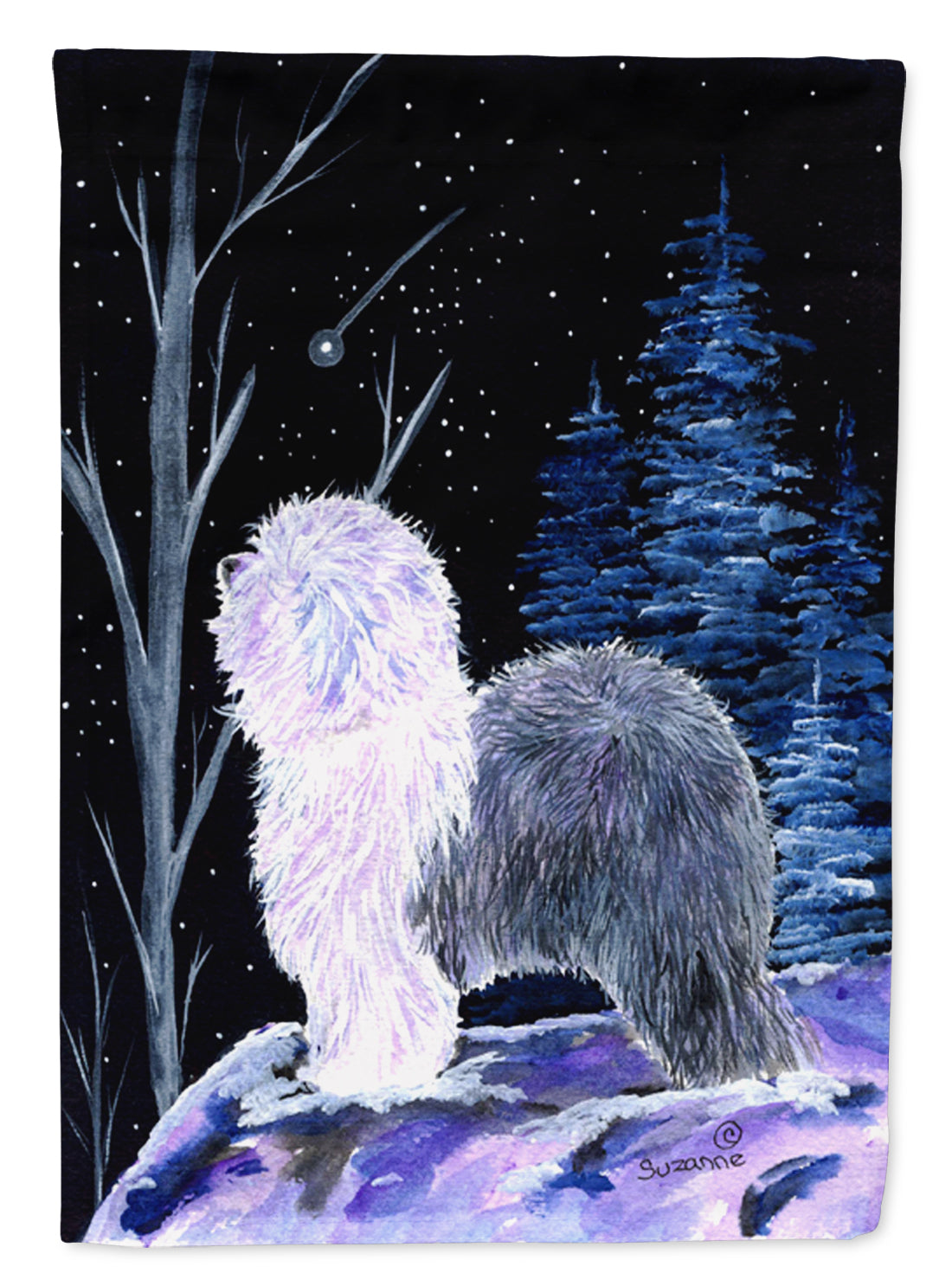 Starry Night Old English Sheepdog House Flag 28x40 Porch Sleeve Pole Decorative Outside Yard Banner Artwork Wall Hanging, Polyester