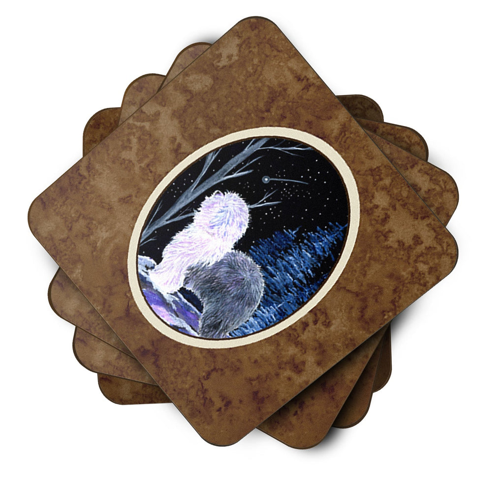 Starry Night Old English Sheepdog Foam Coasters Set of 4 Cup Coasters for Indoor Outdoor, Tabletop Protection, Anti Slip, Mouse pad Material