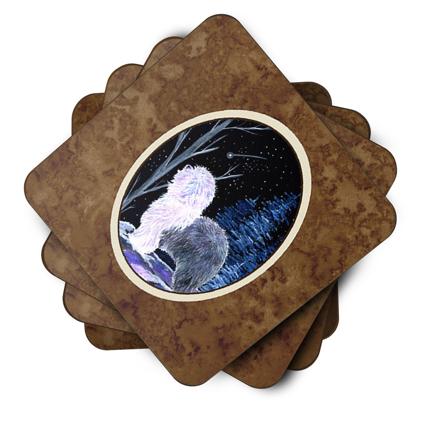 Starry Night Old English Sheepdog Foam Coasters Set of 4 Cup Coasters for Indoor Outdoor, Tabletop Protection, Anti Slip, Mouse pad Material