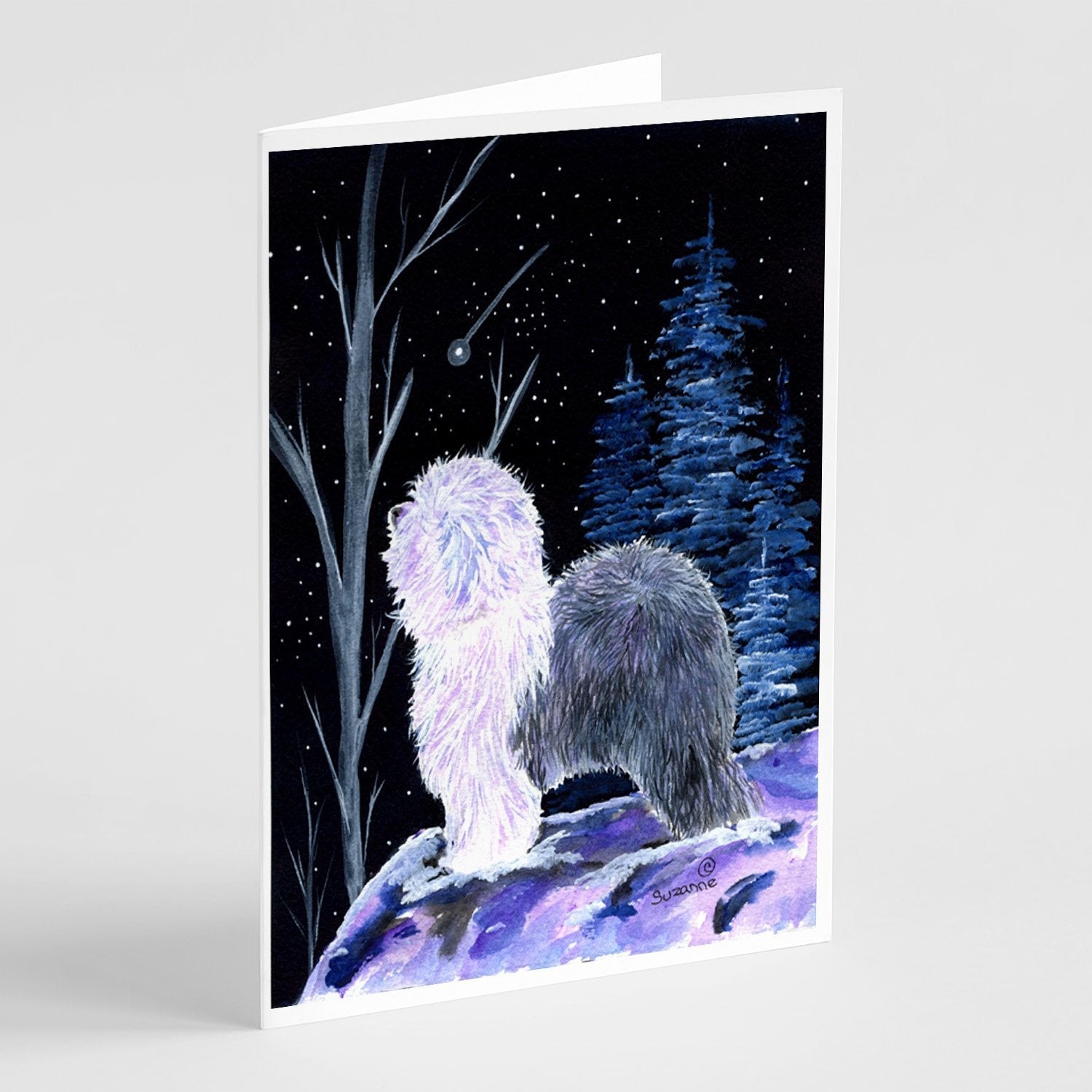 Starry Night Old English Sheepdog Greeting Cards Pack of 8 Blank Cards with Envelopes Whimsical A7 Size 5x7