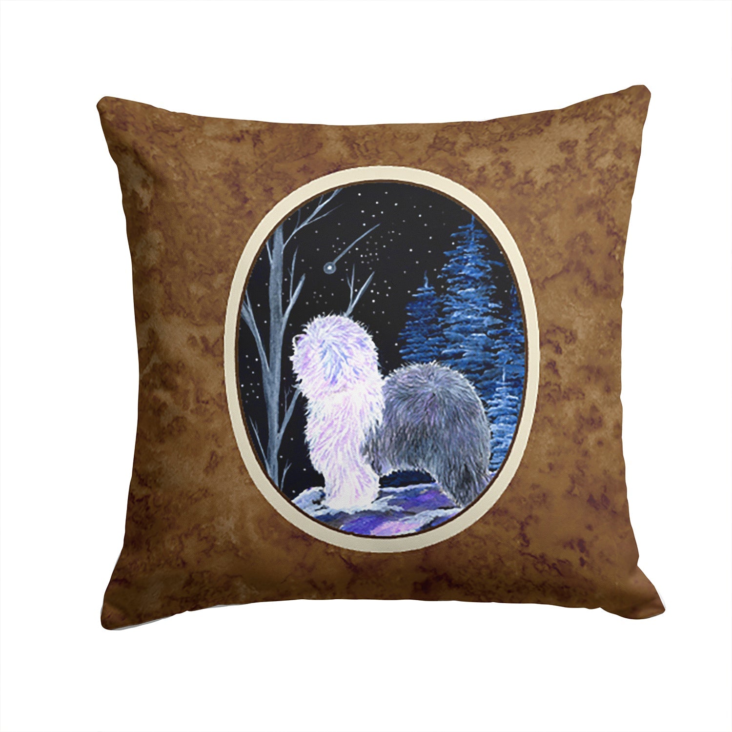 Starry Night Old English Sheepdog Decorative Throw Pillow 14x14 Indoor Outdoor Accent Cushion, Fabric Cover with Insert for Sofa, Bed, Porch & Living Room