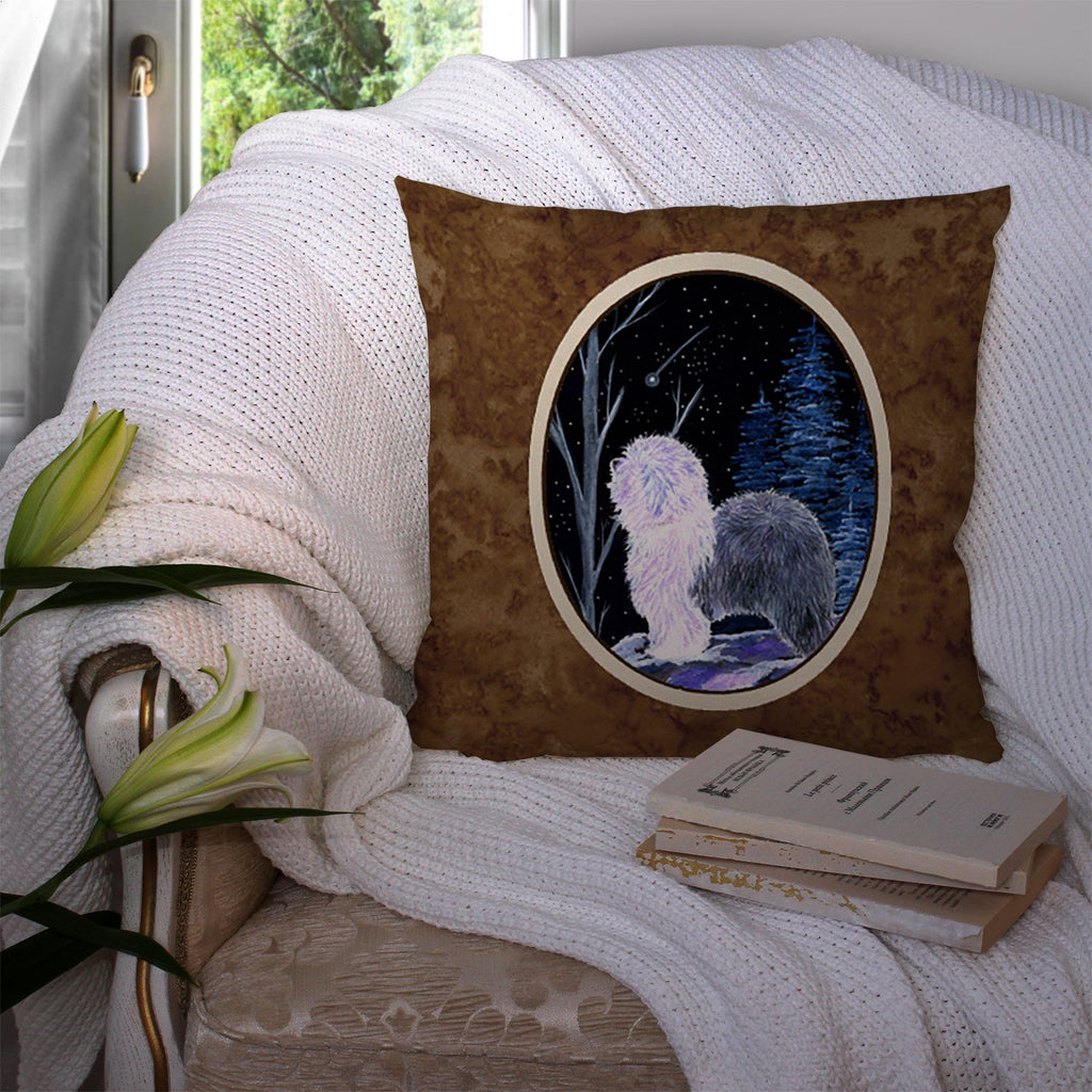 Starry Night Old English Sheepdog Decorative Throw Pillow 14x14 Indoor Outdoor Accent Cushion, Fabric Cover with Insert for Sofa, Bed, Porch & Living Room