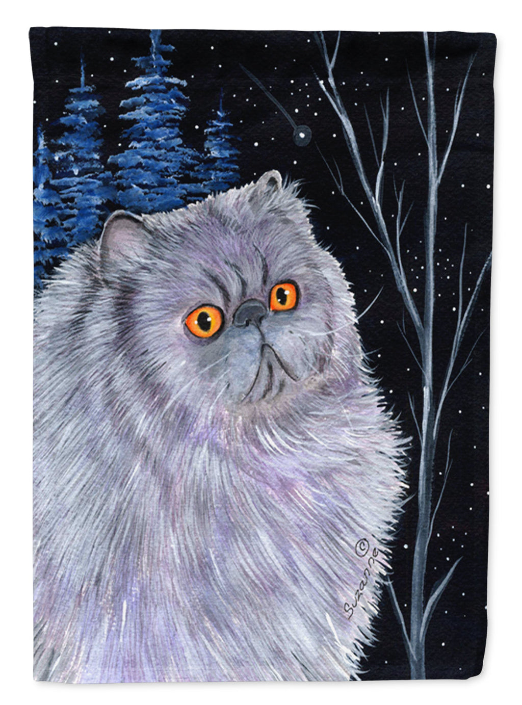 Starry Night Cat - Persian House Flag 28x40 Porch Sleeve Pole Decorative Outside Yard Banner Artwork Wall Hanging, Polyester