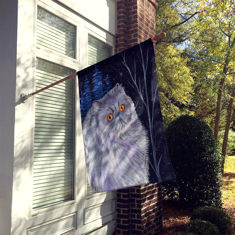 Starry Night Cat - Persian House Flag 28x40 Porch Sleeve Pole Decorative Outside Yard Banner Artwork Wall Hanging, Polyester