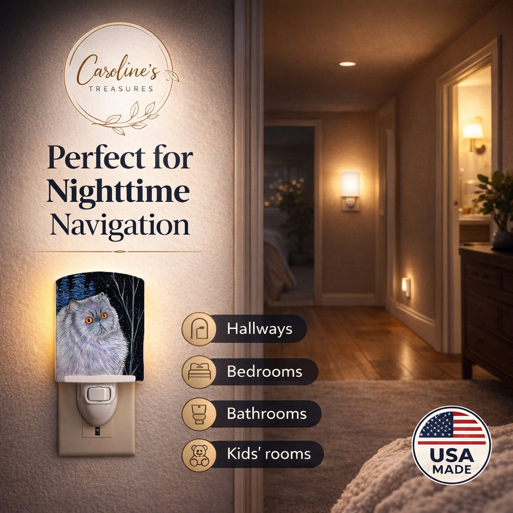 Starry Night Cat - Persian Ceramic Night Light Compact, UL-Certified, Ideal for Bedroom, Bathroom, Nursery, Hallway, Kitchen, 6x4x3, Multicolor