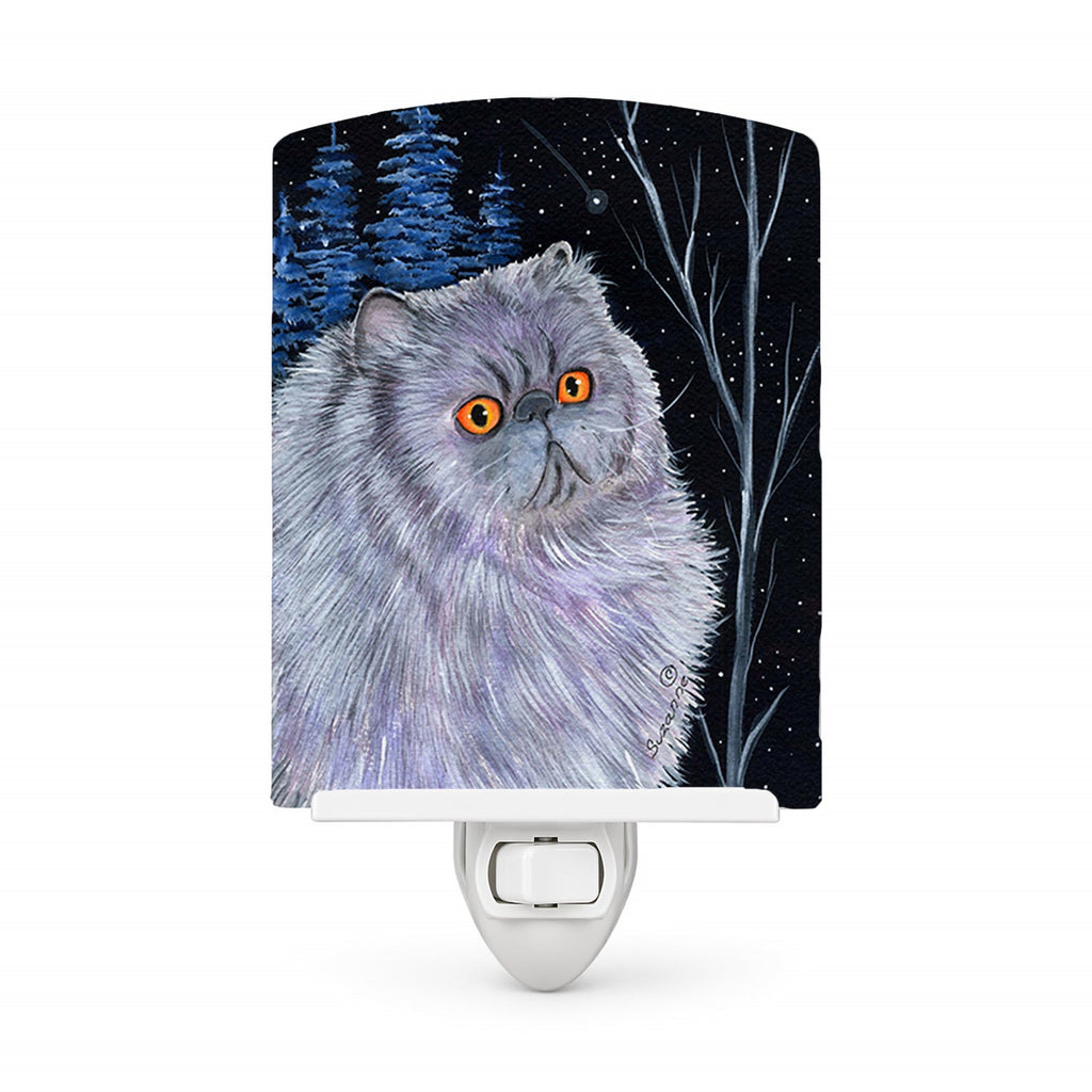 Starry Night Cat - Persian Ceramic Night Light Compact, UL-Certified, Ideal for Bedroom, Bathroom, Nursery, Hallway, Kitchen, 6x4x3, Multicolor