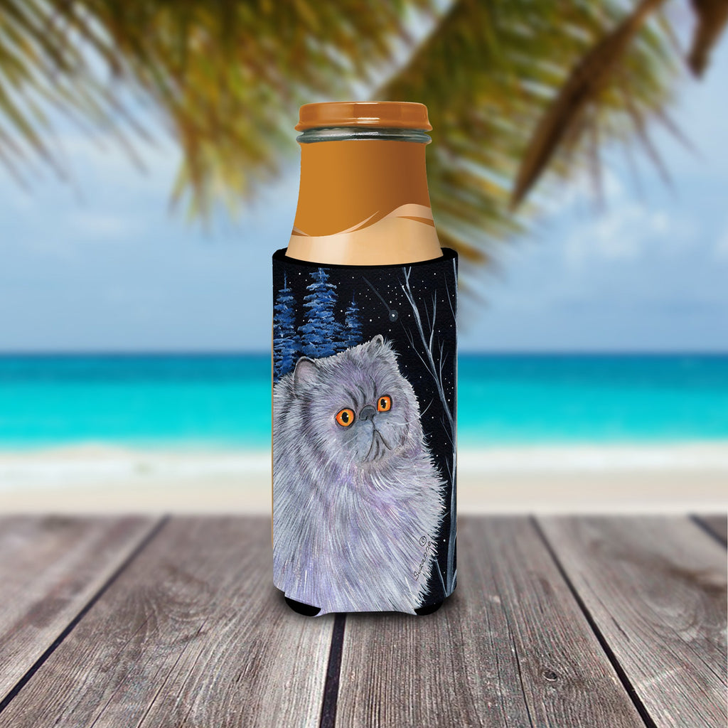 Starry Night Cat - Persian Slim Can Hugger , Insulated Foam Hugger for 12 oz Slim Cans, Beer Bottles & Water Bottles, Printed in USA